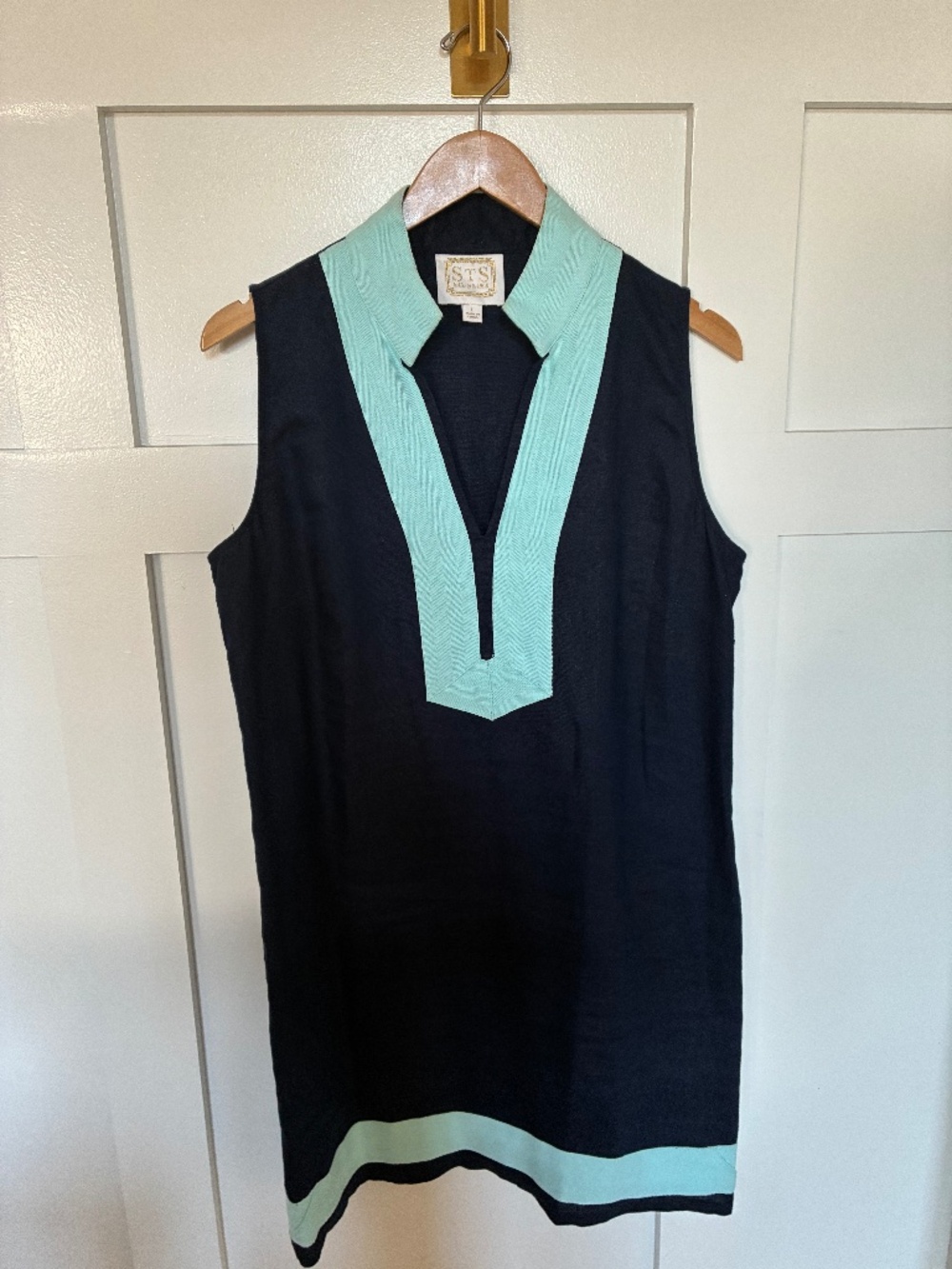 Sail to Sable navy aqua linen mini dress